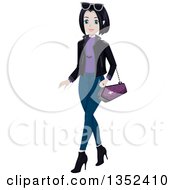 Clipart Of A Teenage Vampire Girl Walking Royalty Free Vector Illustration