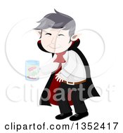 Senior Vampire Cleaning His False Teeth In A Jar