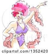 Clipart Of A Drag Queen Wearing A Pink Wig And Dancing With A Feather Boa Royalty Free Vector Illustration