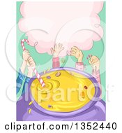 Poster, Art Print Of Sketched Childrens Hands Mixing Candies In A Cauldron