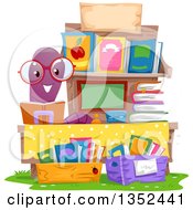 Clipart Of A Happy Worm Selling Books Royalty Free Vector Illustration