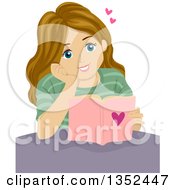 Clipart Of A Dirty Blond Caucasian Teenage Girl Reading A Romance Novel Royalty Free Vector Illustration