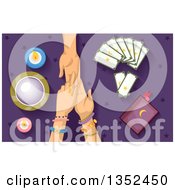 Clipart Of A Gypsy Fortune Teller Reading A Clients Palm Royalty Free Vector Illustration