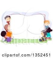 Poster, Art Print Of Group Of Children Around A Giant Open Book