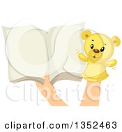 Poster, Art Print Of Hands With A Teddy Bear Sock Puppet And An Open Book