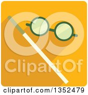 Clipart Of A Square Yellow Magic Trick Icon With A Wand And Glasses Royalty Free Vector Illustration