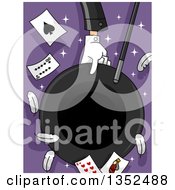 Clipart Of A Magicians Hand Holding A Wand Over A Top Hat With Cards And Feathers Royalty Free Vector Illustration