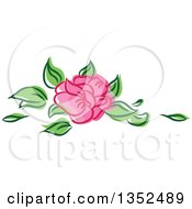 Poster, Art Print Of Sketched Pink Rose And Leaves