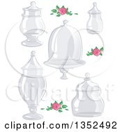 Poster, Art Print Of Sketched Pink Roses And Glass Apothecary Jars