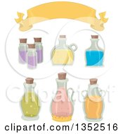 Clipart Of A Blank Banner And Potion Bottles Royalty Free Vector Illustration