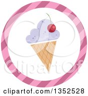 Clipart Of A Round Ice Cream Cone And Pink Stripe Icon Button Royalty Free Vector Illustration