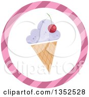 Poster, Art Print Of Round Ice Cream Cone And Pink Stripe Icon Button