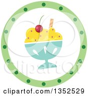 Poster, Art Print Of Round Ice Cream Sundae And Green Dot Icon Button