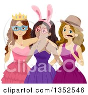 Clipart Of A Group Of Teenage Girls With Funny Photo Props Royalty Free Vector Illustration by BNP Design Studio