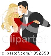 Poster, Art Print Of Romantic Happy Caucasian Couple Ballroom Dancing And Locking Eyes
