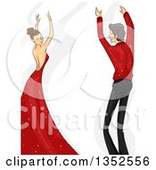 Sketched Ballroom Dancing Caucasian Couple In Red And Black