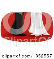 Clipart Of Feet Of A Dancing Wedding Couple Over Red Royalty Free Vector Illustration