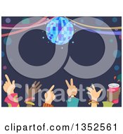 Poster, Art Print Of Row Of Hands Of Dancers Under A Disco Ball And Text Space