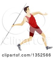 Athletic White Teenage Boy Throwing A Javelin