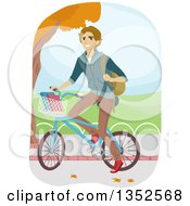 Poster, Art Print Of Happy Blond Caucasian Man Riding His Bike To School
