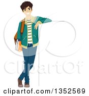 Poster, Art Print Of Happy Caucasian Male Student Leaning Against A Sign Board