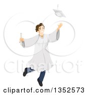 Poster, Art Print Of Brunette Caucasian Male High School Student Graduate Jumping And Tossing His Cap