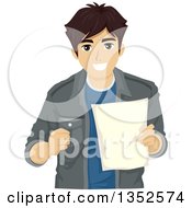 Poster, Art Print Of Brunette Caucasian Male High School Student Smiling And Holding A Document