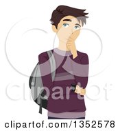 Clipart Of A Brunette Caucasian Male High School Student Thinking Royalty Free Vector Illustration