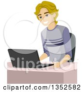Poster, Art Print Of Blond Caucasian Male High School Student Using A Laptop