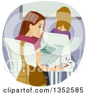 Clipart Of A Brunette Caucasian Teenage Girl Texting In Class Royalty Free Vector Illustration
