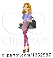 Clipart Of A Dirty Blond Caucasian Teenage Girl With A Bag And Books Royalty Free Vector Illustration