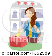 Clipart Of A Brunette Caucasian Teenage Girl Casting A Vote Royalty Free Vector Illustration