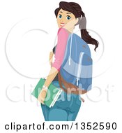 Clipart Of A Brunette Caucasian Teenage Girl Looking Over Her Shoulder Royalty Free Vector Illustration
