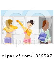 Clipart Of Caucasian Teenage Girls Dressing In A Locker Room Royalty Free Vector Illustration by BNP Design Studio