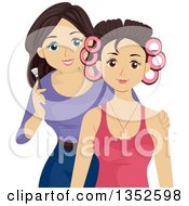Brunette Caucasian Teenage Girl Giving A Friend A Makeover