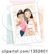 Poster, Art Print Of Brunette Caucasian Teenage Girls Taking A Selfie