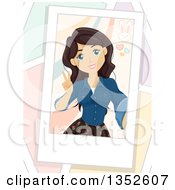 Clipart Of A Brunette Caucasian Teenage Girl Gesturing Peace On A Selfie Royalty Free Vector Illustration by BNP Design Studio