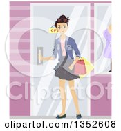 Poster, Art Print Of Brunette Caucasian Teenage Girl Going In To A Boutique
