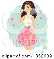 Poster, Art Print Of Brunette Caucasian Teenage Girl With Hearts