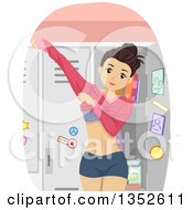 Clipart Of A Brunette Caucasian Teenage Girl Dressing In A Locker Room Royalty Free Vector Illustration by BNP Design Studio