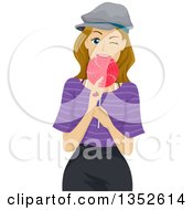 Poster, Art Print Of Dirty Blond Caucasian Teenage Girl Eating A Loli Pop