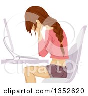 Clipart Of A Sad Teenage Girl Crying At A Computer Royalty Free Vector Illustration
