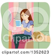 Poster, Art Print Of Mad Brunette Caucasian Teenage Girl Being Grounded And Shut In Her Room