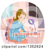Clipart Of A Dirty Blond Caucasian Teenage Girl Studying In Her Pajamas Royalty Free Vector Illustration