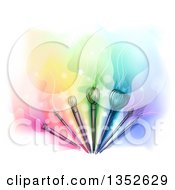Poster, Art Print Of Makeup Brushes Over Colors Flares And Stars On White