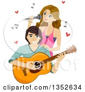 Poster, Art Print Of Teenage Couple Singing And Playing A Guitar