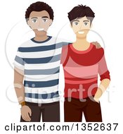 Clipart Of Caucasian And African American High School Buddies Embracing Royalty Free Vector Illustration