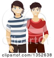 Clipart Of Brunette Caucasian High School Buddies Embracing Royalty Free Vector Illustration