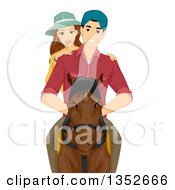 Poster, Art Print Of Happy Caucasian Couple Horse Back Riding