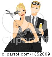 Blond Caucasial Couple At A Formal Masquerade Ball